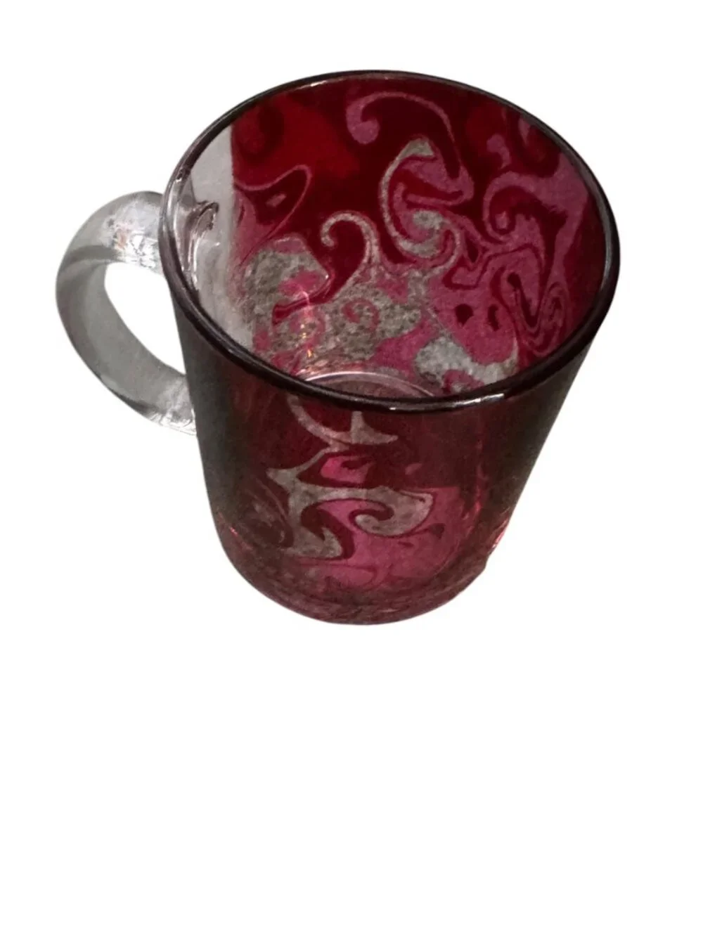 Red Swirl Glass Mug, 11 oz